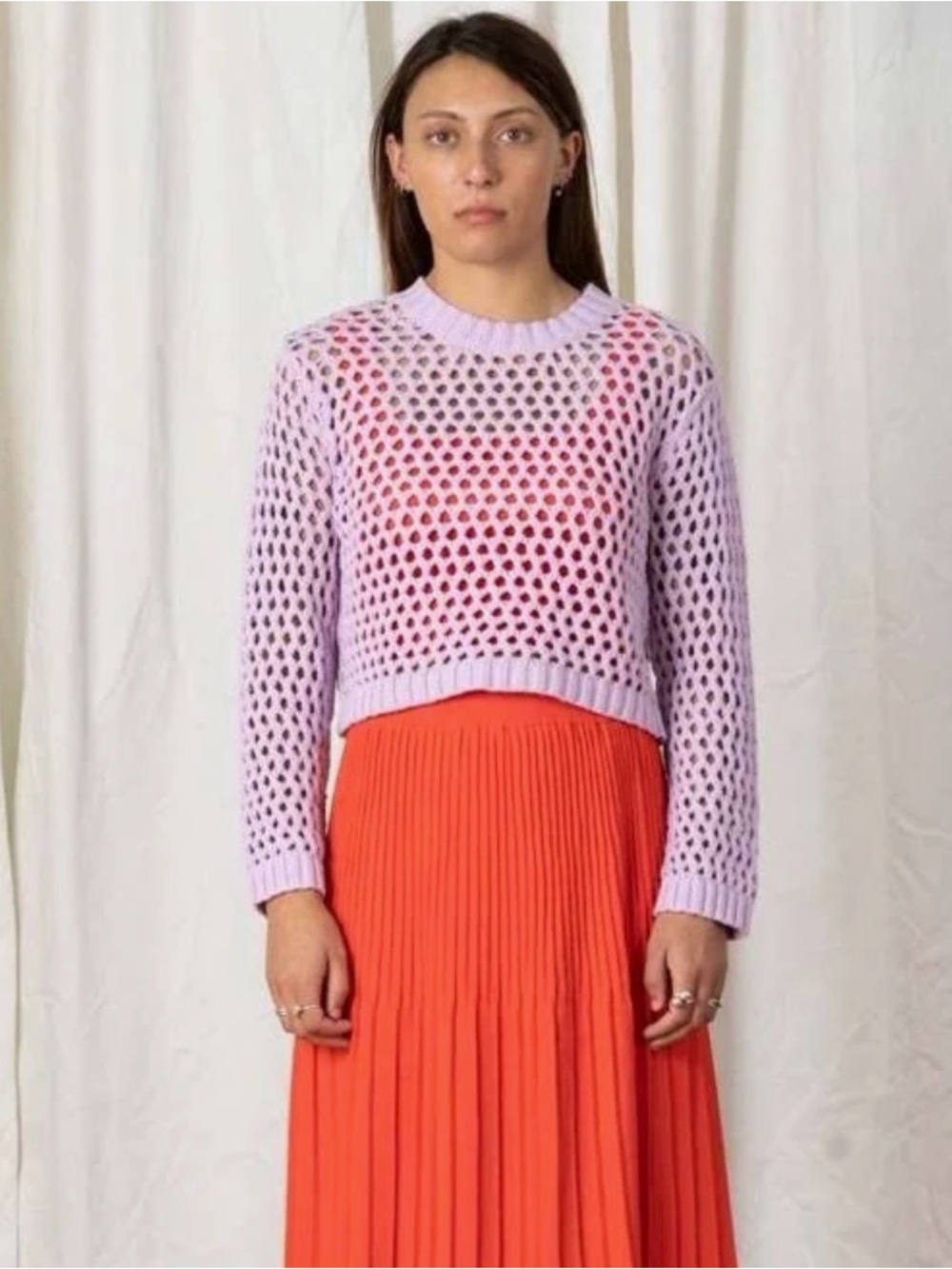 Ali Golden - Open-Knit Cream Cropped Sweater - Women